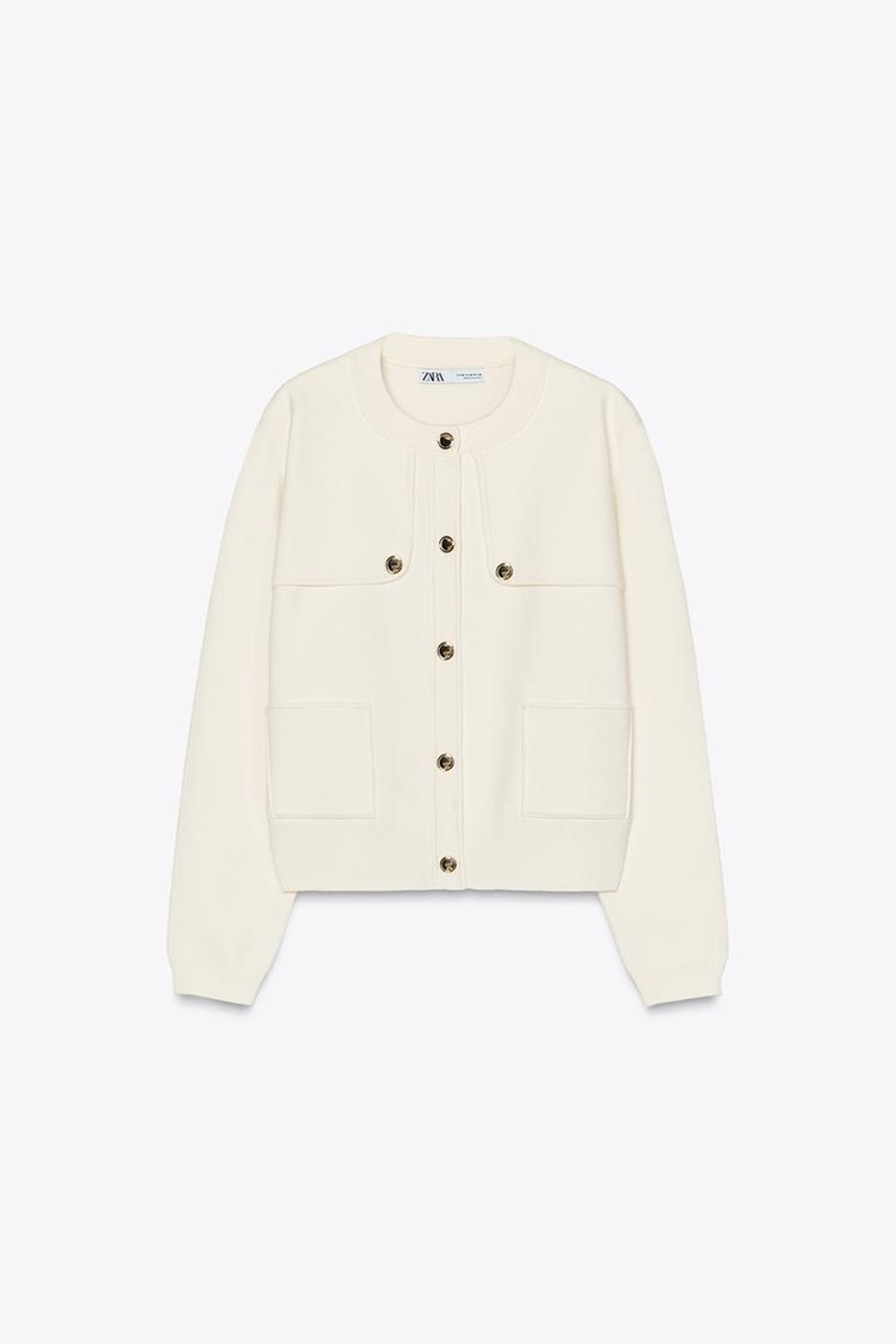 ZARA КАРДИГАН С ЗОЛОТИСТЫМИ ПУГОВИЦАМИ, ЭКРЮ