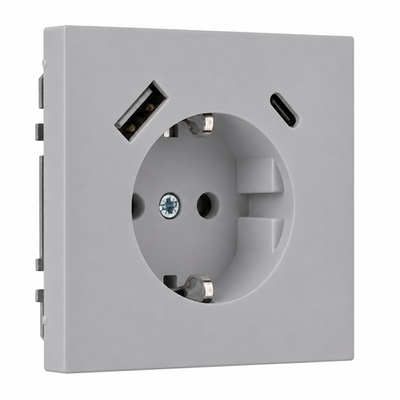 Розетка с USB, 16А 250В с зарядным (A+C) 3,4А LIREGUS MODERN IUK-3-01.M/GC31 светло-серый матовый