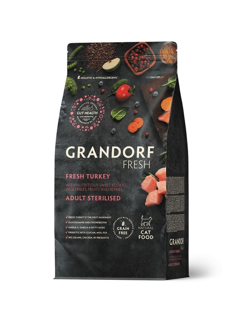 Grandorf Fresh Cat Potato корм сухой беззерновой для стерилизованных кошек индейка,батат