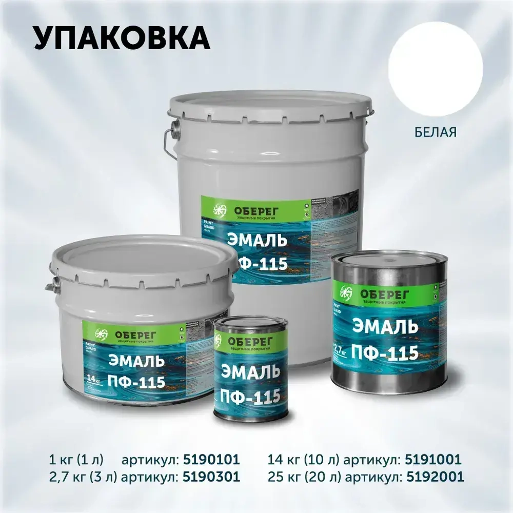 Эмаль ПФ-115 PaintGuard краска алкидная, универсальная, быстросохнущая, цвет Белый ГЛЯНЦЕВАЯ - 3л/2,7кг