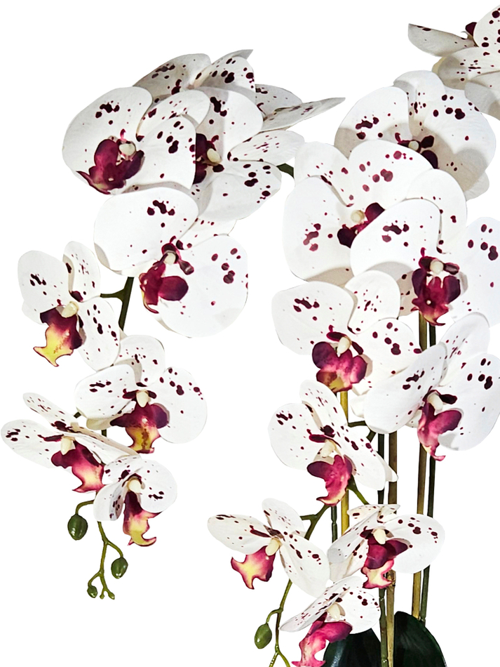 Искусственные Орхидеи Крапчатые белые 3 ветки латекс в кашпо, 65см
