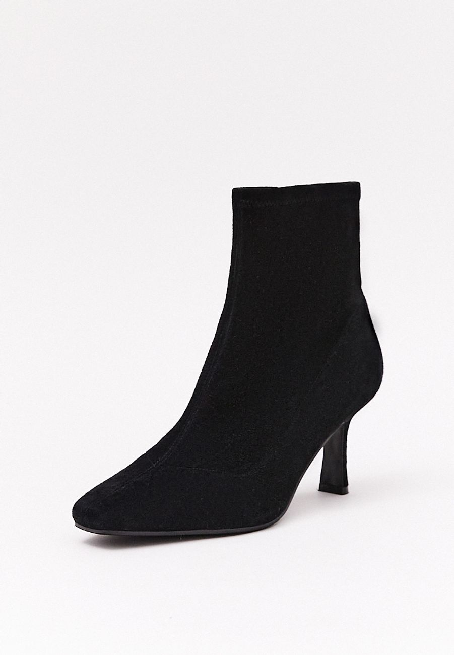 Ботильоны замшевые с округлым мысом, черный