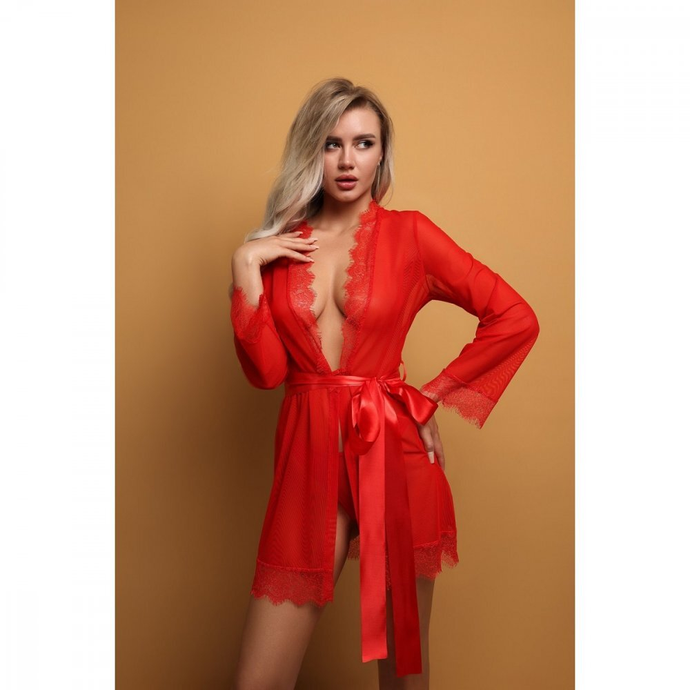 Пеньюар с кружевом и поясом Le Frivole красный XXL/XXXL
