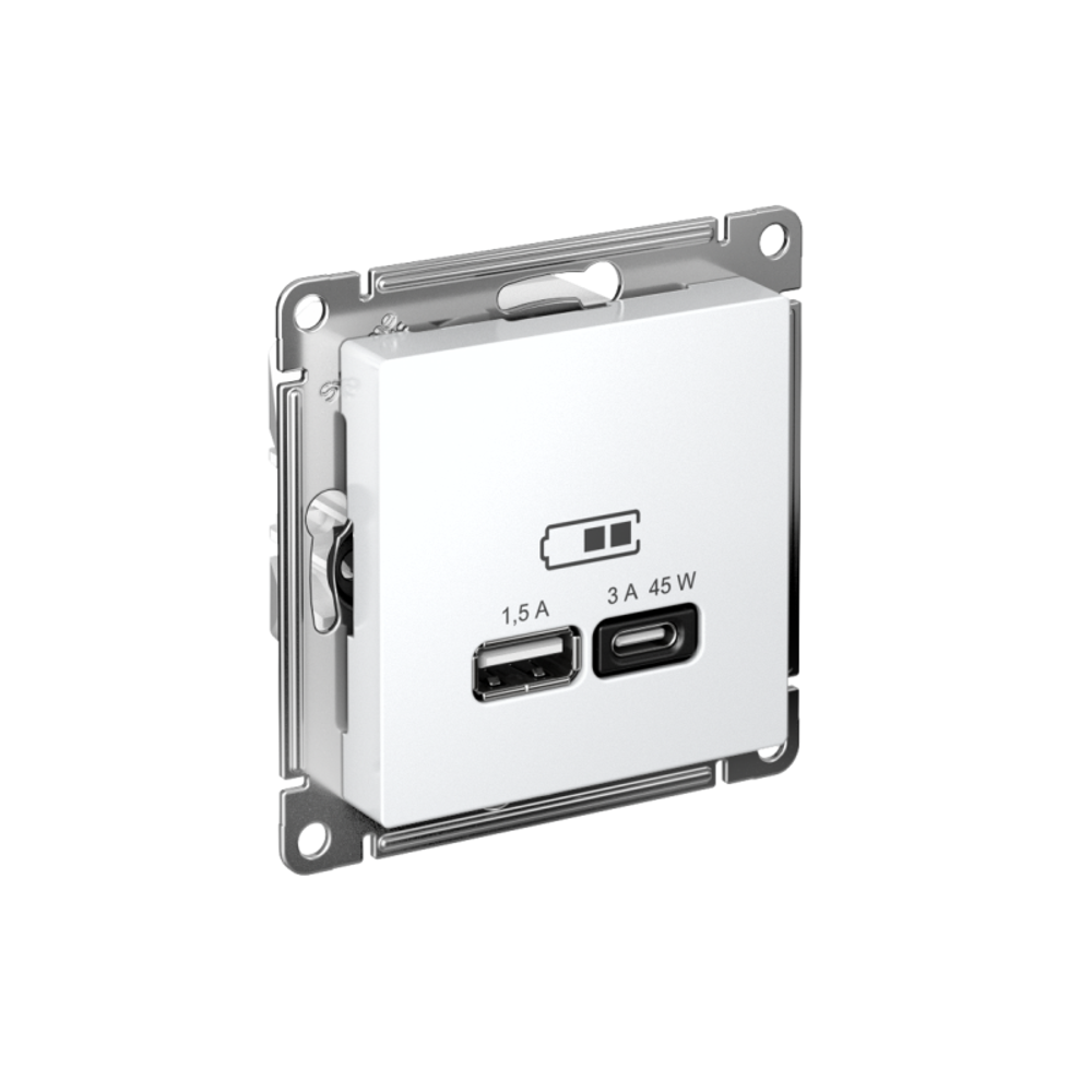 Розетка USB AtlasDesign тип A+C 45Вт QC PD высокоскор. ЗУ механизм бел. SE ATN000129 Розетка USB AtlasDesign тип A+C 45Вт QC PD высокоскор. ЗУ механизм бел. SE ATN000129