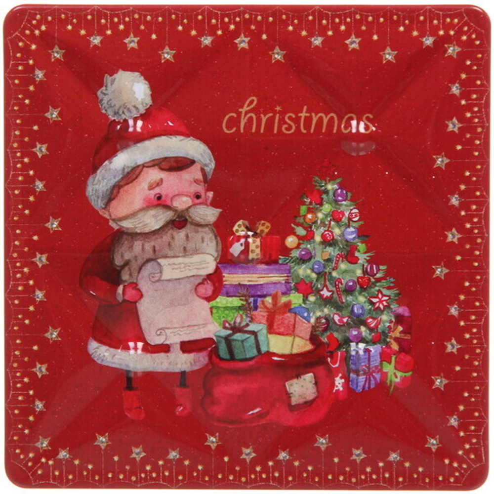 Банка жестяная 9*9*9см «Санта у ёлки»