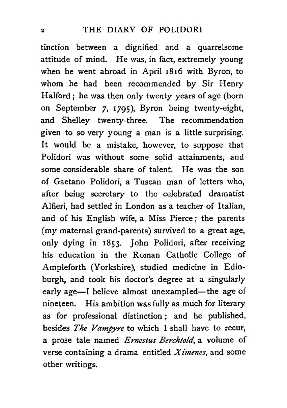 The diary of Dr. John William Polidori, 1816, relating to Byron, Shelley, etc | William Michael Rossetti