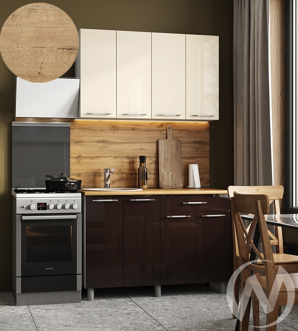 Кухня Нора 1.2м (корпус белый/ваниль; горький шоколад) 38мм дуб бунратти