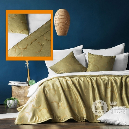 Стеганое покрывало с вышивкой ДЖЖИМ (арт. BL02-290-04) - 230х250 см. - зеленое