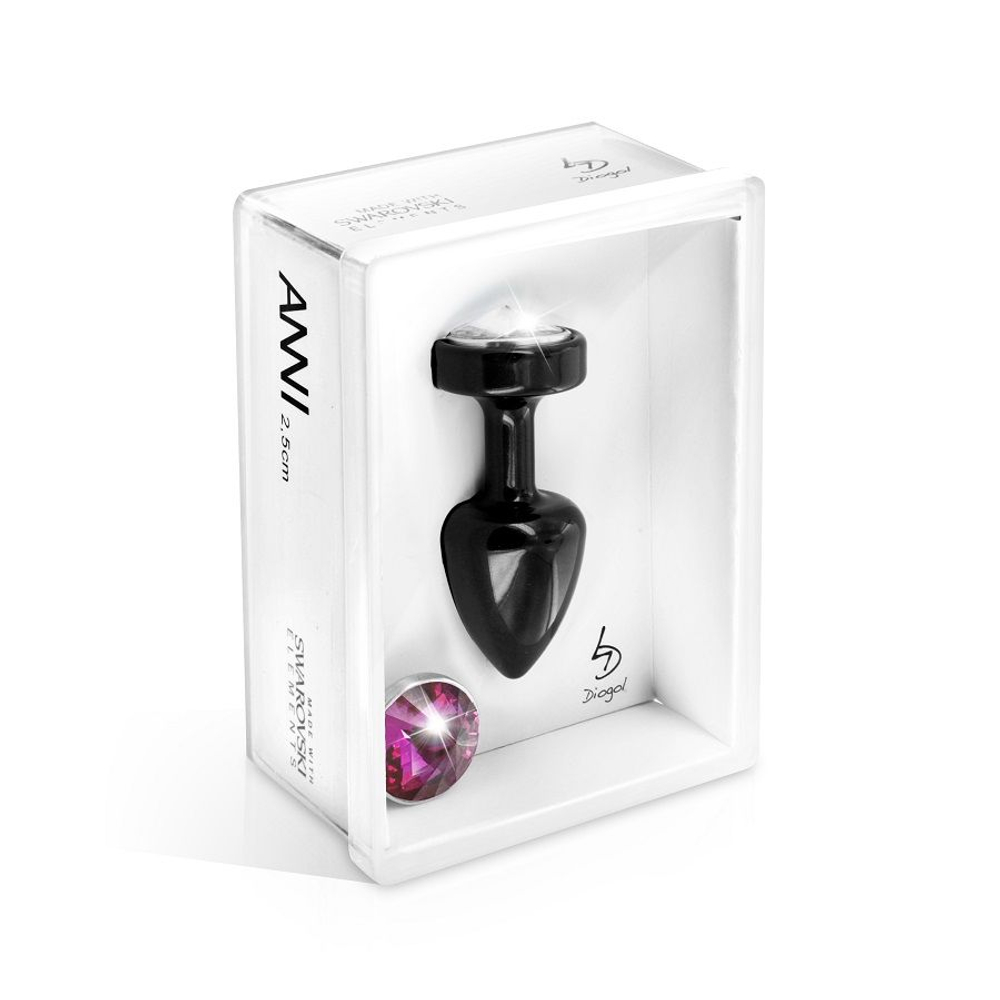Чёрная анальная пробка с 2 сменными кристаллами Anni Magnet T2 Black Fuсshia crystal - 7,5 см. (Цвет: черный с розовым)