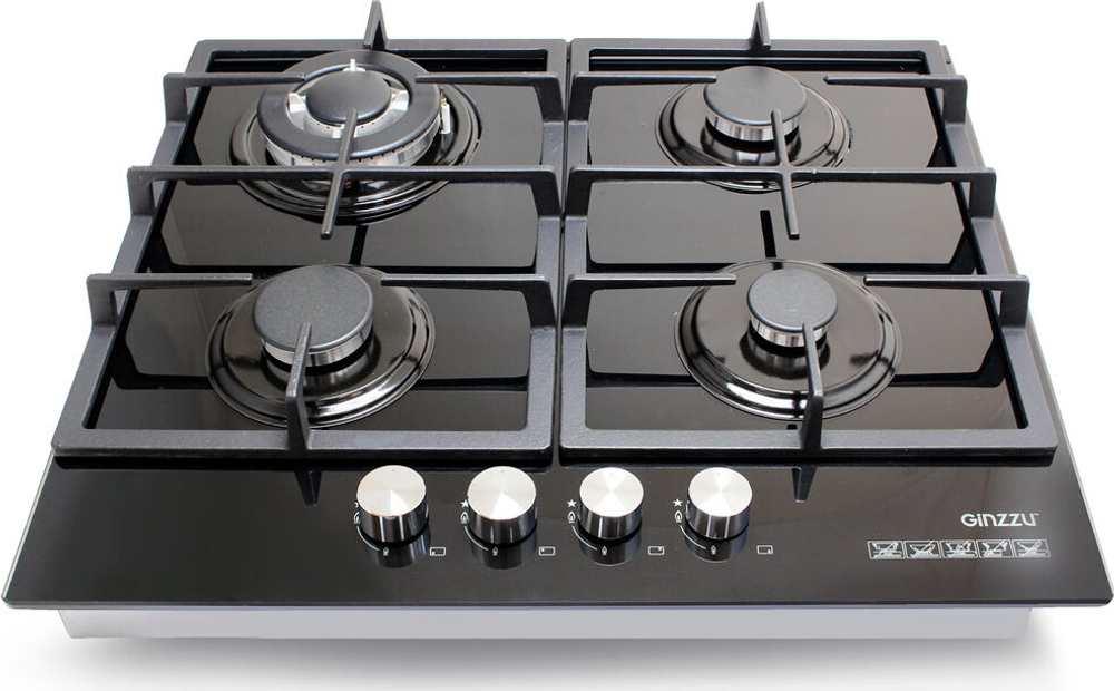 Варочная панель газовая HCG-469, стекло 4 конф, черная, эл.поджиг, газконтроль