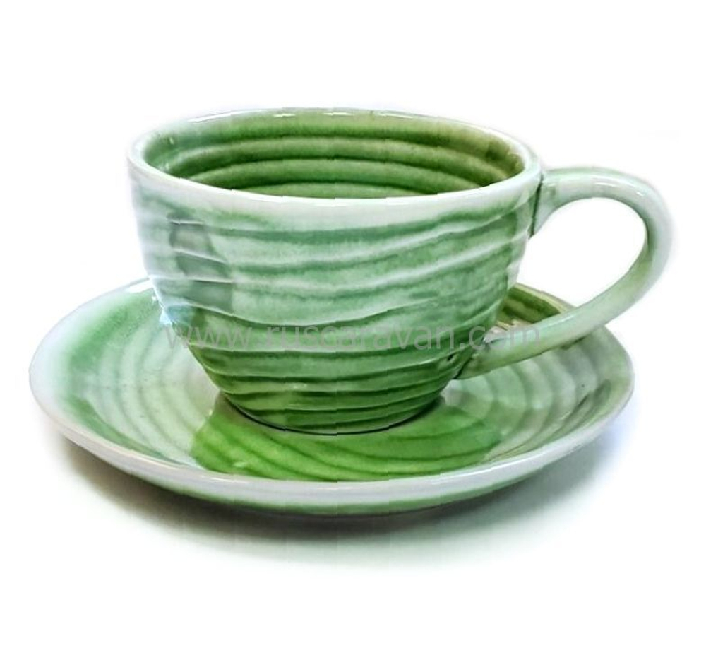 310503.2 Кружка с блюдцем "Зеленый песок" В ПОДАРОЧНОЙ КОРОБКЕ, 100мл, 13*13*6,5, керамика