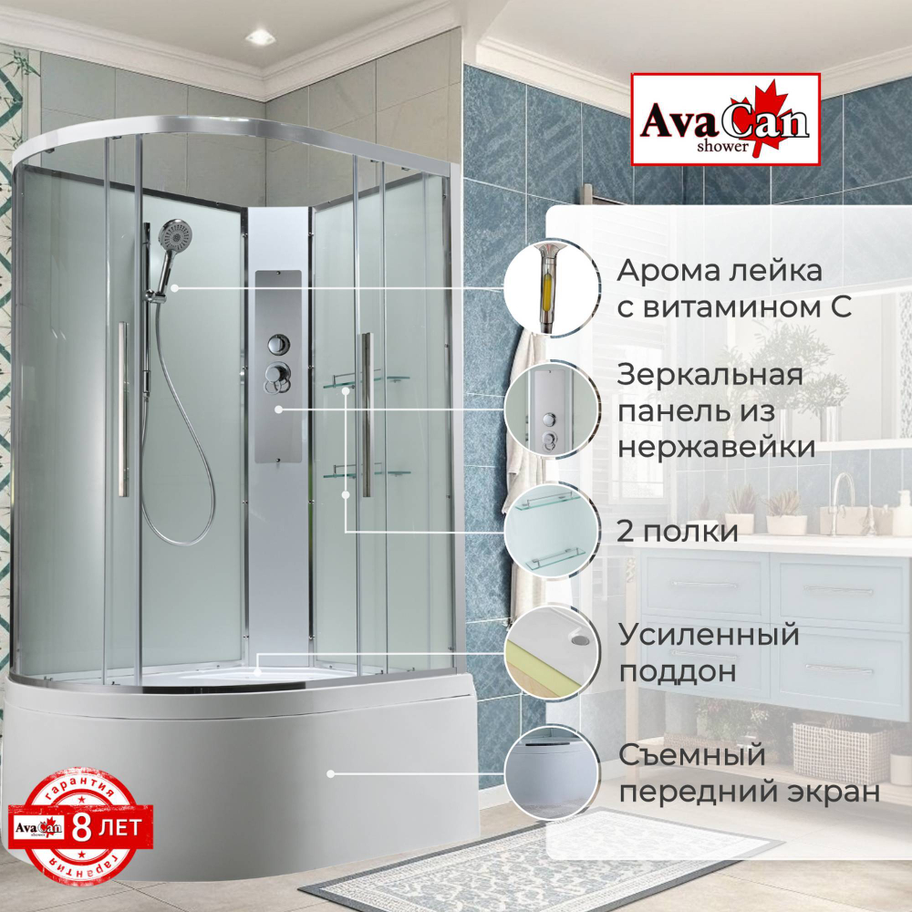 Душевая кабина AvaCan EM5812RNT без крыши прозрачная
