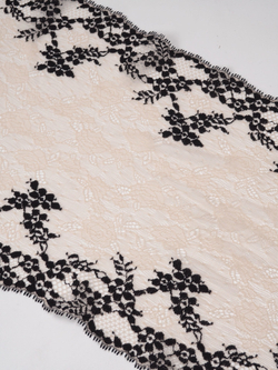 Эластичное кружево светло-бежевое с черным ширина 21 см ОТРЕЗЫ