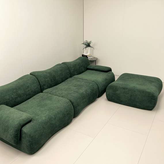 Трехместный компрессионный диван 4626, 290 см, темно-зеленый велюр