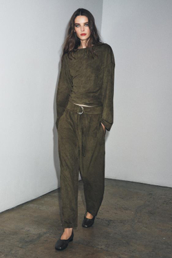 ZARA БРЮКИ BALLOON С ЭФФЕКТОМ ЗАМШИ, ХАКИ