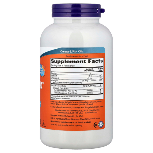 NOW Foods, Ultra Omega 3-D™, рыбий жир, 180 капсул из рыбьего желатина