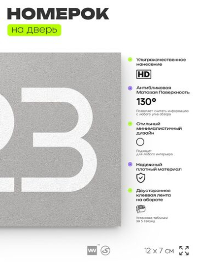 Номер на дверь 923, табличка на дверь для офиса, квартиры, кабинета, аудитории, склада, серая 120х70 мм, Айдентика Технолоджи
