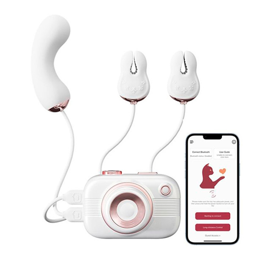 Белый вибростимулятор с вакуумом в форме фотоаппарата BeYourLover Alberta VX007H