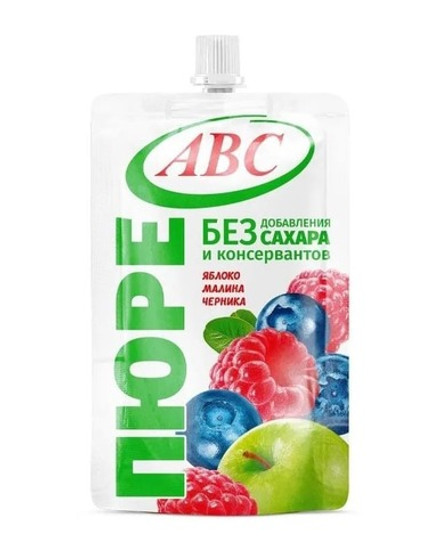 Фруктовое пюре "АВС" Яблоко-малина-черника без сахара 200 г. АВС