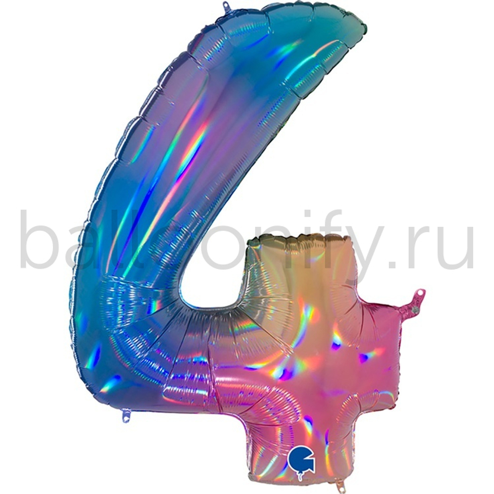 Шар ЦИФРА 4 Радуга переливы 40" 102 см