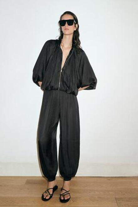 ZARA АТЛАСНЫЕ БРЮКИ-ШАРОВАРЫ, ЧЕРНЫЙ