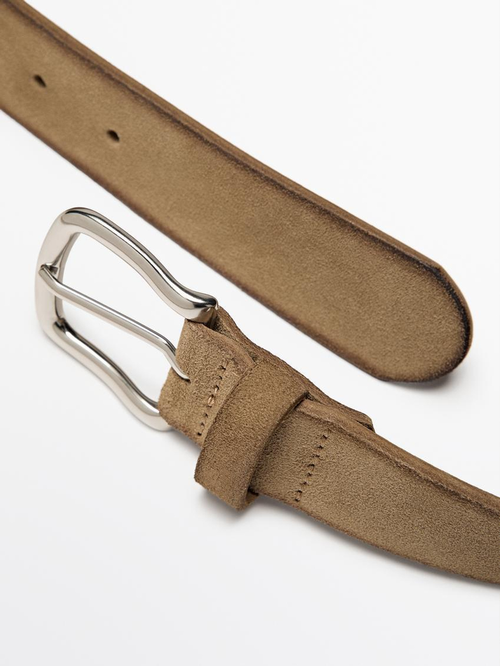 Massimo Dutti Ремень из мягкой ткани наппа, песочный