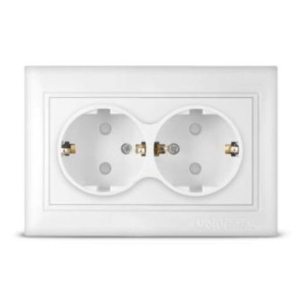 Розетка двухместная "UNIVersal" серия "Севиль" с/з, с/у, з/ш 16А, 220В, белая (еврослот) (HU2044)