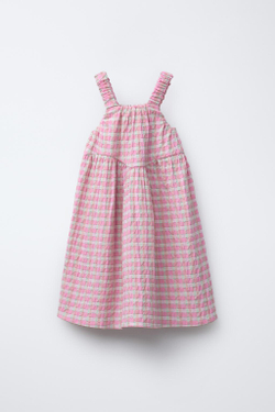 ZARA ПЛАТЬЕ ИЗ РЕЛЬЕФНОЙ ТКАНИ В КЛЕТКУ, РОЗОВЫЙ