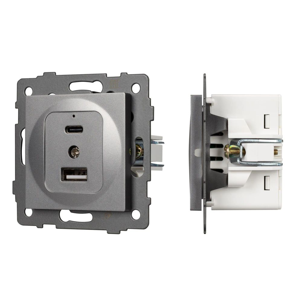 Механизм USB розетки SCT-MUAC-PL-GR-V (5V, 3A, QC4) (Arlight, -) 049840