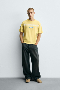 ZARA ФУТБОЛКА С КОМБИНИРОВАННЫМИ ТЕКСТАМИ, ЖЕЛТЫЙ