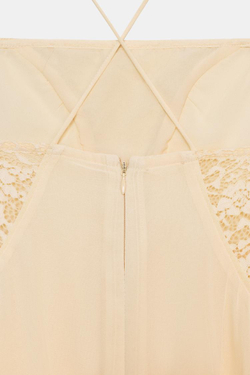 ZARA КОРОТКОЕ ПЛАТЬЕ ГОДЕ С КРУЖЕВОМ, ЭКРЮ