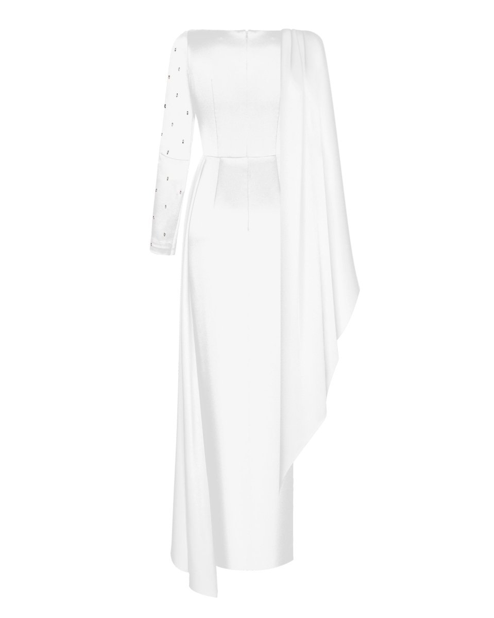 Платье макси сатиновое с асимметричной драпировкой и вышивкой