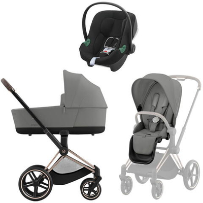 Коляска 3 в 1 Cybex Priam IV Rosegold complete и автокресло Aton B2 i-Size Volcano Black Mirage Grey