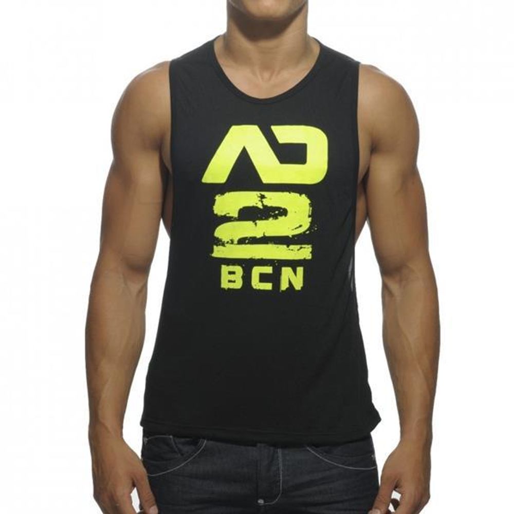 Мужская майка черная с желтыми буквами Addicted AD362