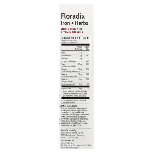 Floradix, Floradix®, железо и травы, жидкая формула с железом и витаминами, 250 мл (8,5 жидк. Унции)