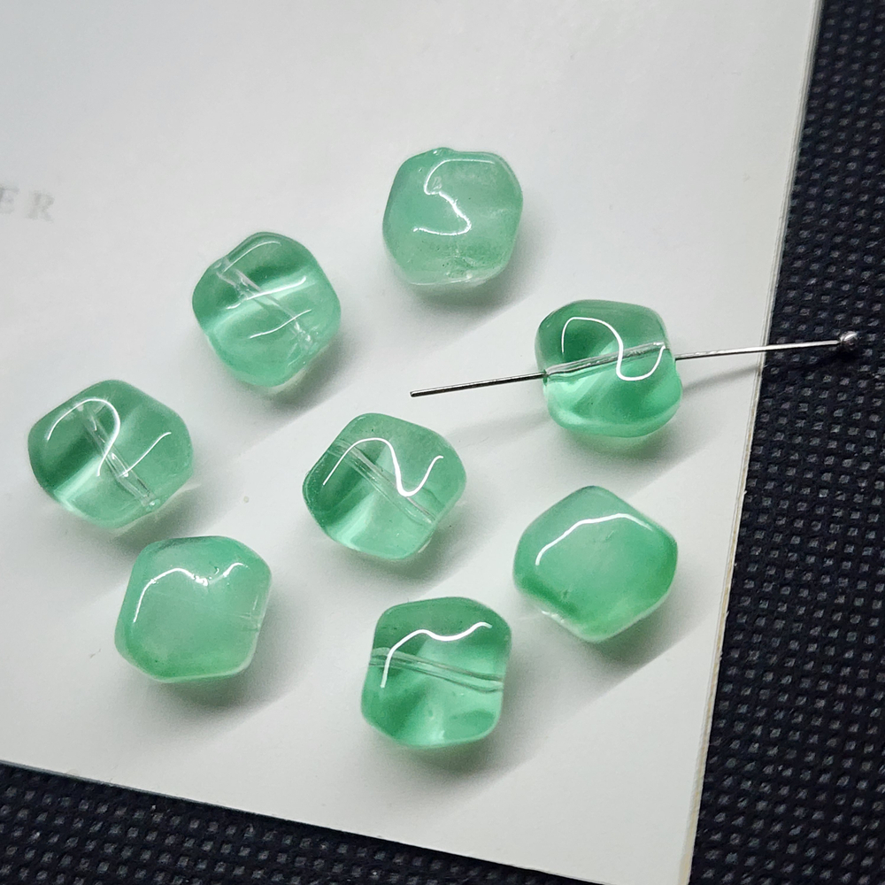 Бусина квадрат, волна, стеклянные, мятные, бирюзовые, 10мм, штучно