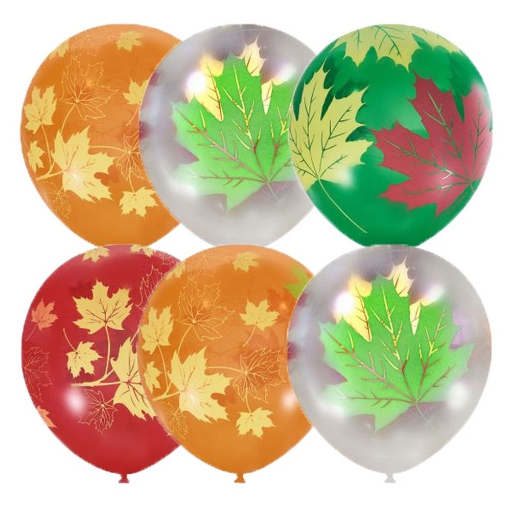 Воздушные шары Латекс Оксидентл с рисунком Осенние листья, 25 шт. размер 12&quot; #6041182