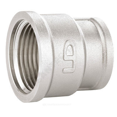 Муфта латунь никель переходная Ду 20х15 (3/4"х1/2") ВР/ВР LD LD.67.516.20х15