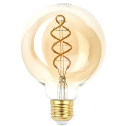 Лампа светодиодная ЭРА F-LED G95-7W-824-E27 spiral 7Вт филамент шар золотистый теплый белый свет Е27 | Филаментные декоративные