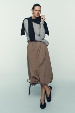 ZARA КОЖАНЫЕ БАЛЕТКИ, ЧЕРНЫЙ