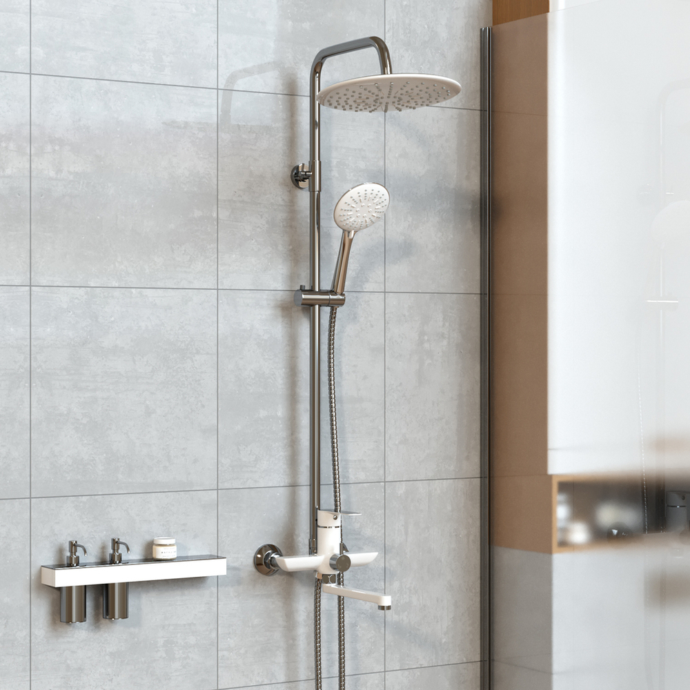 Душевая система 35к MIXLINE ML2415 излив лейка 3 позиции +лейка "Тропический душ" ХРОМ/БЕЛЫЙ