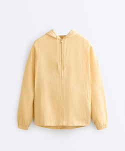 Oysho Куртка с капюшоном в полоску из 100% льна, светло-желтый