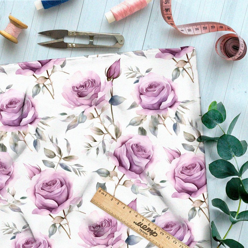 Ткань премиум дюспо лиловые розы