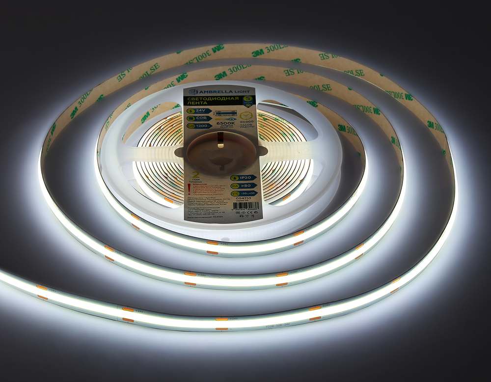 GS4753 COB 528Led/14W m/ 24V IP20 6500K/ 5m*10mm*2mm (2 конт.)