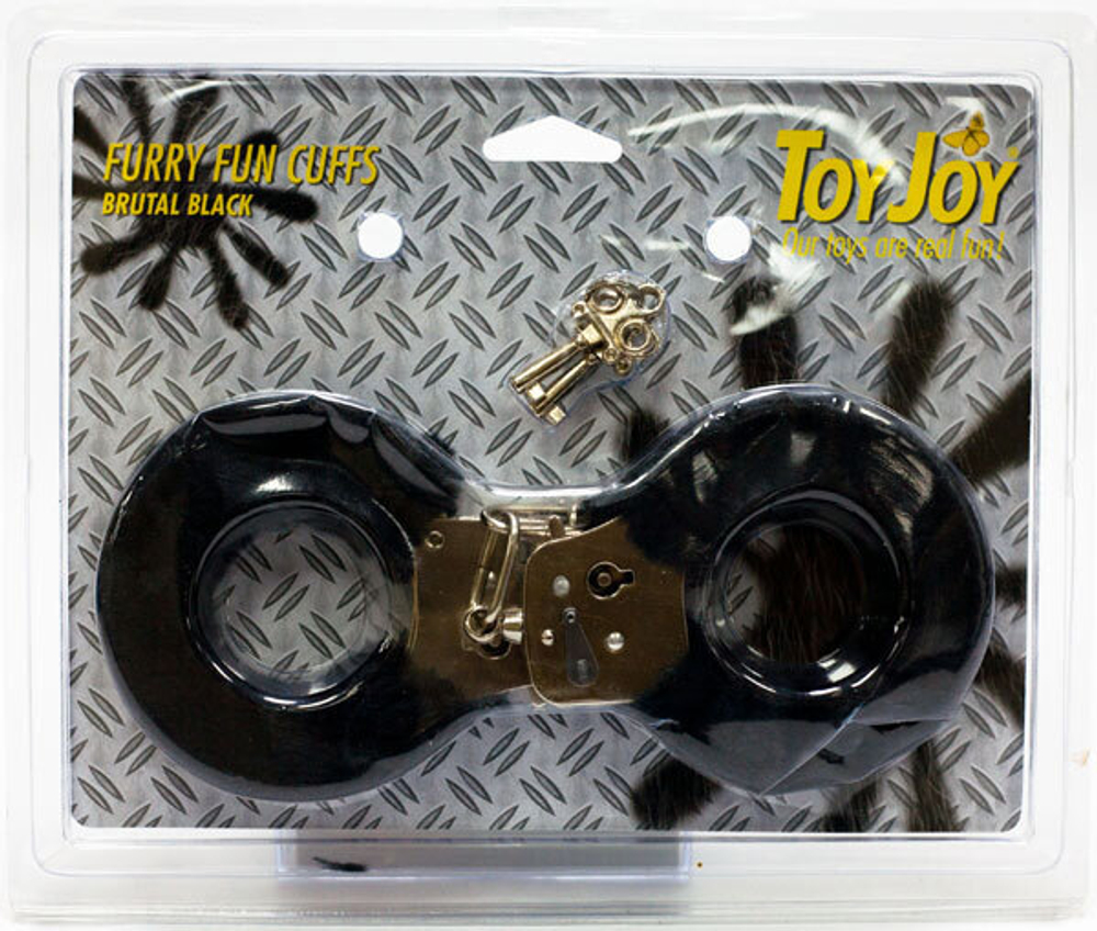 Меховые черные наручники с ключами (Цвет: черный)