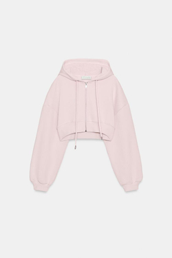 ZARA УКОРОЧЕННАЯ ТОЛСТОВКА С КАПЮШОНОМ, ПЫЛЬНЫЙ РОЗОВЫЙ