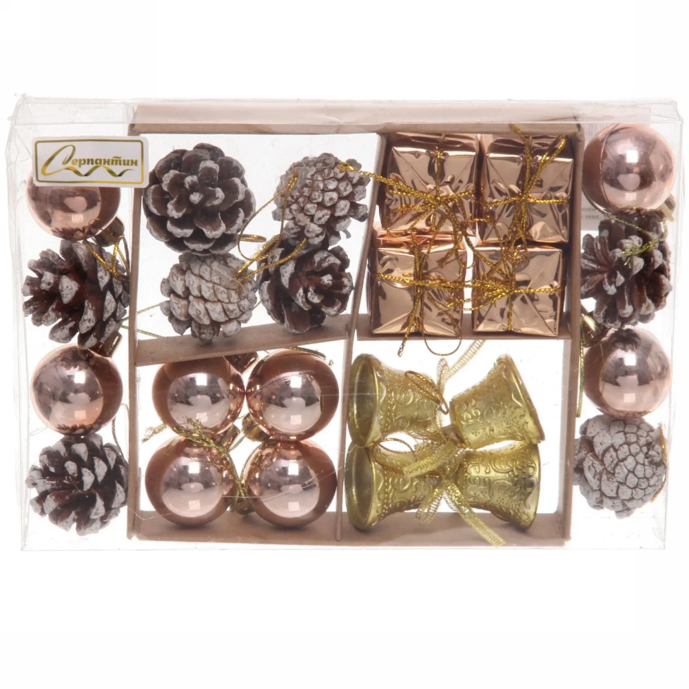 Набор украшений «Сказочная зима» 20*13,7*3 см (24 предмета), Золото/шампань