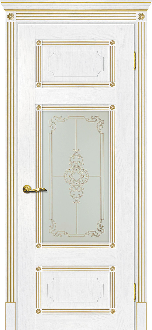 Дверь Флоренция-3 / Цвет пломбир, патина золото / Сатинат, контурный полимер золото / Двери МАРИАМ