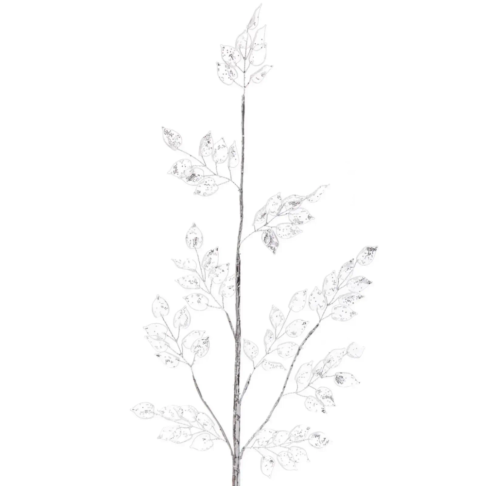 Ветка декоративная «Сияющие листья» 65 см, Серебро
