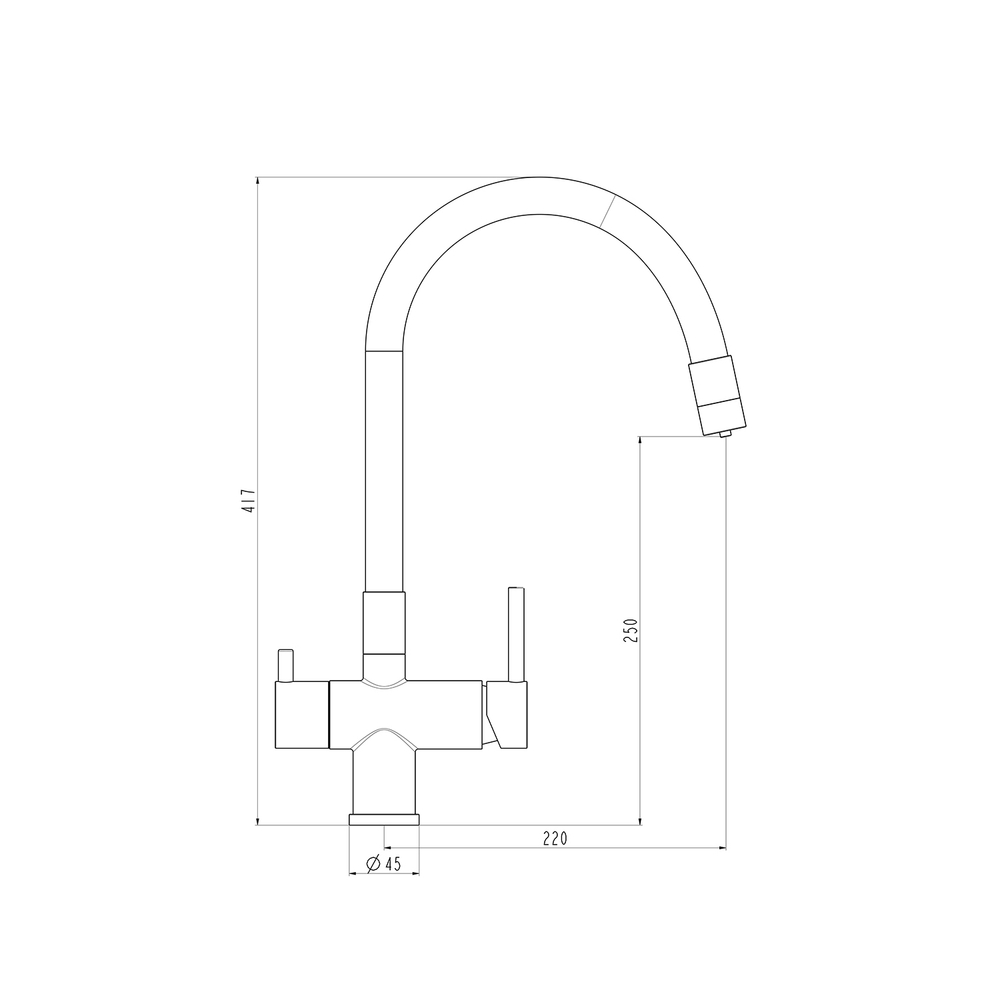Смеситель для кухни 35к G4398-30 GAPPO гибкий излив, с вых. для пит. фильтра, п/шпильку СЕРЫЙ-хром